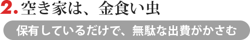 2.空き家は、金食い虫　→　保有しているだけで、無駄な出費がかさむ